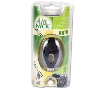 Ambientador de coche para rejilla de ventilación con sistema antifugas con membrana y aroma a vainilla AIR WICK. Ambientador de coche para rejilla de ventilación con sistema antifugas con membrana y aroma a vainilla AIR WICK.