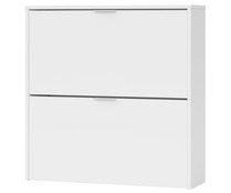 Zapatero de dos puertas, diseño moderno, fabricado en resistente melanina de color blanco brillo, 76x75x22 cm, FORES