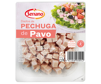 Dados de pechuga de pavo cocida SERRANO 200 g. Dados de pechuga de pavo cocida SERRANO 200 g.