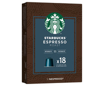 Café Espresso en cápsulas, intensidad 11 STARBUCKS 18 uds. 101 g.