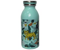 Botella termo infantil con decorado animal y tapón de rosca, 0,35 litros.