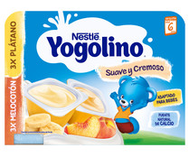 Postre lácteo de plátano (3) y melocotón (3), adaptado para bebés a partir de 6 meses YOGOLINO Nestlé 6 x 60 g.