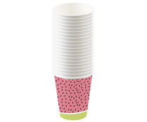 10 vasos de cartón color rosa diseño "sandía", 0,28 litros, ACTUEL.