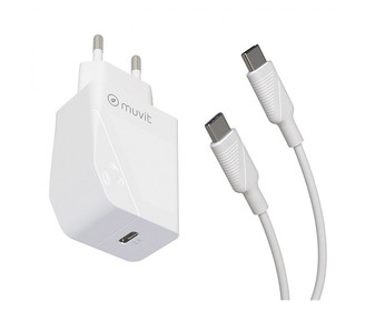 Cargador Usb Tipo-C + cable Tipo-C MUVIT, 20W, 3A, longitud 1m. Cargador Usb Tipo-C + cable Tipo-C MUVIT, 20W, 3A, longitud 1m.