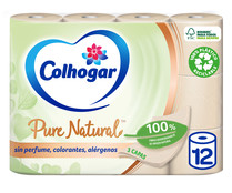   Papel higiénico Pure Natural con fibras naturales COLHOGAR 12 rollos