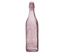 Botella de vidrio color rosa con forma cuadrada y tapón clip, 1 litro, Viba QUID.