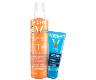 Protector solar en spray, especial niños con pieles sensibles y FPS 50+ (muy alto) VICHY Capital soleil 200 ml. Protector solar en spray, especial niños con pieles sensibles y FPS 50+ (muy alto) VICHY Capital soleil 200 ml.