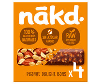 Barritas de cacahuetes con fruta y frutos secos, 100% ingredientes naturales y sin azúcares añadidos  NÁKD 4 uds. 140 g.