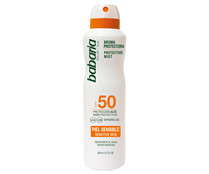 Bruma solar en spray, con acción protectora y FPS 50 (muy alto), especial pieles sensibles BABARIA 200 ml.