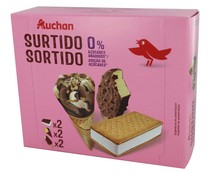 Caja con 3 tipos de helados diferentes, todos ellos sin azucares añadidos PRODUCTO ALCAMPO 6 uds.
