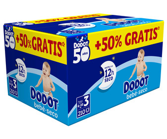 Pañales talla 3, para niños de 6 a 10 kilogramos DODOT 210 uds. Pañales talla 3, para niños de 6 a 10 kilogramos DODOT 210 uds.