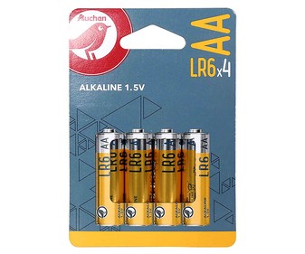 Pack de 4 pilas alcalinas AA, LR06, 1,5V, PRODUCTO ALCAMPO.