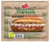 Salchichas vegetarianas tipo Bratwurst cocidas y ahumadas, elaboradas sin carne y sin gluten CAMPOFRÍO Vegalia 200 g.