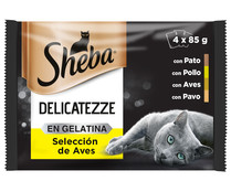 Comida para gatos adultos a base de pato y pavo SHEBA 4 uds. 85 g.