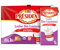 Leche de vaca entera y sin lactosa de origen 100% española PRESIDENT 6 x 1 l.