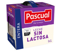 Leche entera sin lactosa procedente de vacas con bienestar garantizado PASCUAL 6 x 1 l.