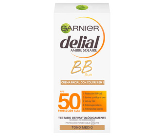 Crema protectora facial con color (tono medio) y factor de protección 50 (muy alto) DELIAL BB sun 50 ml. Crema protectora facial con color (tono medio) y factor de protección 50 (muy alto) DELIAL BB sun 50 ml.