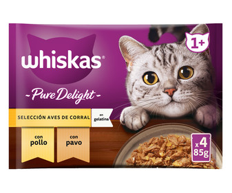 Pienso húmedo para gatos selección de aves de corral WHISKAS 4x85 gr.