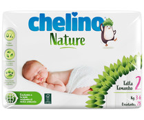 Pañales talla 2 para bebés recien nacidos de 3 a 6 kilogramos CHELINO Nature 28 uds.