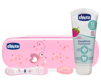 Set dental infantil con estuche y cepillo de color rosa, a partir de 12 meses CHICCO Set dental infantil con estuche y cepillo de color rosa, a partir de 12 meses CHICCO