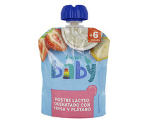 Bolsita de postre lácteo desnatado con fresa y plátano, a partir de 6 meses ALCAMPO BABY 90 g.