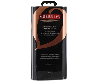 Aceite de oliva virgen extra procedente aceitunas tempranas variedad picuda MUELOLIVA lata de 5 l. Aceite de oliva virgen extra procedente aceitunas tempranas variedad picuda MUELOLIVA lata de 5 l.