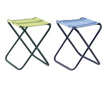 Taburete plegable fabricado en tubo redondo de acero y con asiento de lona multicolor EREDU.