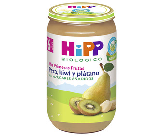 Tarrito de fruta (pera kiwi y plátano) ecológico a partir de 6 meses HIPP Biológico 250 g. Tarrito de fruta (pera kiwi y plátano) ecológico a partir de 6 meses HIPP Biológico 250 g.
