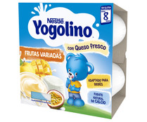 Postre lácteo con queso fresco y frutas variadas, adapatado para bebés a partir de 8 meses YOGOLINO de Nestlé 4 x 100 g.