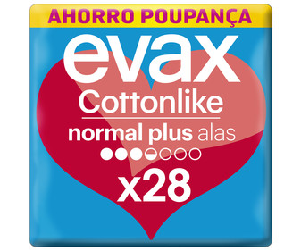 Compresas normal plus con alas EVAX Cottonlike 28 uds. Compresas normal plus con alas EVAX Cottonlike 28 uds.