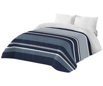 Edredón reversible de rayas azul y gris para cama doble, 300g/m² NATURALS.