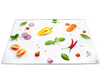 Tabla de cortar de vidrio templado con decoración de hortalizas, 40x30cm ACTUEL.