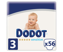 Pañales de la talla 3, para niños de 6 a 10 kilogramos DODOT Sensitive 56 uds.