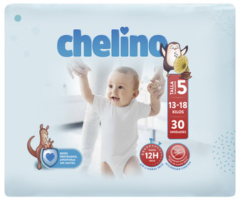 Pañales talla 5, para niños de 13 a 18 kilogramos CHELINO 30 uds.