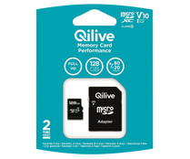 Tarjeta de memoria QILIVE MicroSDHC 128GB, clase 10, para FULL HD, adaptador SD.