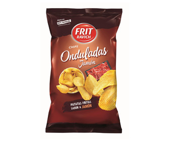 Patatas fritas onduladas con sabor a jamón FRIT RAVICH bolsa de 160 g. Patatas fritas onduladas con sabor a jamón FRIT RAVICH bolsa de 160 g.