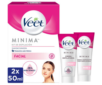 Kit de depilación facial con un 35% menos de químicos VEET Minima. Kit de depilación facial con un 35% menos de químicos VEET Minima.