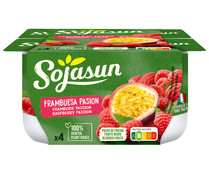 Especialidad de soja con pulpa de frambuesa y fruta de la pasion SOJASUN 4 x 100 g.