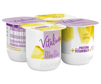 Yogur desnatado 0% materia grasa, sabor a piña VITALINEA de Danone 4 x 120 g.