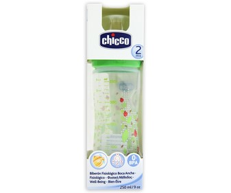 Biberón fisiológico de boca ancha, para bebés a partir de 2 meses CHICCO. Biberón fisiológico de boca ancha, para bebés a partir de 2 meses CHICCO.
