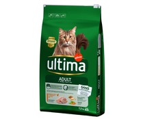 Alimento para gatos adultos, seco de pollo, con arroz y legumbres ULTIMA 7,5 kg.