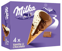 Cono de chocolate y vainilla con trocitos de chocolate MILKA 4 x 110 ml.
