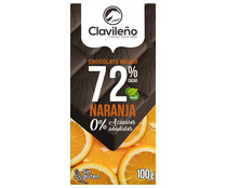 Chocolate extrafino puro 72% cacao y naranja, con Estevia CLAVILEÑO 100 g.