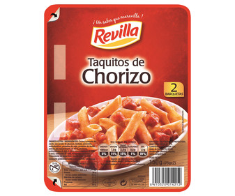 Taquitos de chorizo extra, envasados en atmosfera protectora REVILLA 2 x 75 g. Taquitos de chorizo extra, envasados en atmosfera protectora REVILLA 2 x 75 g.