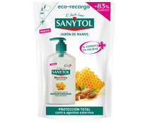 Recambio de jabón de manos líquido con almendras y jalea real y acción nutritiva SANYTOL 200 ml.