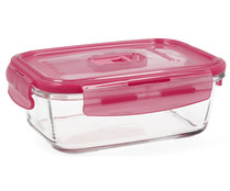 Recipiente hermético rectangular de vidrio Pure Box Rubi con tapa de color rosa, 0,82 litros, LUMINARC