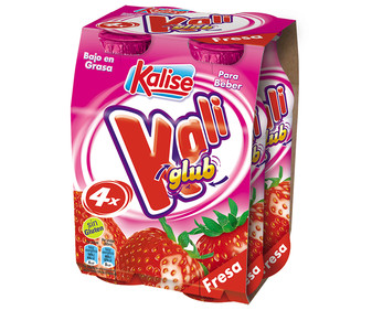 Yogur líquido con fresa, sin gluten y bajo en grasa KALISE Kaliglub 4 x 165 ml. Yogur líquido con fresa, sin gluten y bajo en grasa KALISE Kaliglub 4 x 165 ml.
