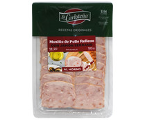 Muslitos de pollo asado relleno con jamón serrano, cortado en lonchas LA CARLOTEÑA 125 g,