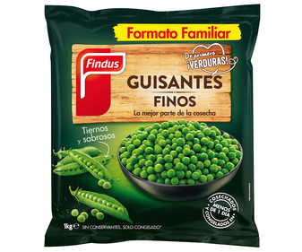 Guisantes finos cosechados y congelados en menos de 1 día FINDUS 1 kg. Guisantes finos cosechados y congelados en menos de 1 día FINDUS 1 kg.