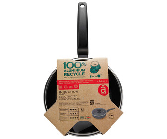 Sartén guisera de aluminio reciclado con tapa de vidrio y antiadherente Premium, 24cm., apta para inducción ACTUEL.